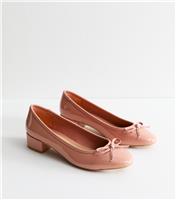 Women's Pink Patent Heeled Ballerina Pumps Vegan New Look