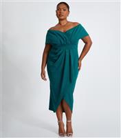 Women's Plus Size Green Bardot Midi Dress Curves Quiz New Look