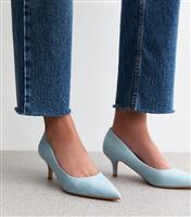 Women's Blue Faux Suede Kitten Heel Court Shoes Vegan New Look