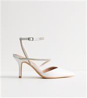 Women's White Faux Leather Diamant Strap Court Shoes Vegan New Look