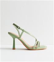 Women's Wide Fit Green Faux Leather Multi Strap Sandals Vegan New Look