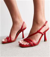 Women's Wide Fit Red Faux Leather Multi Strap Sandals New Look