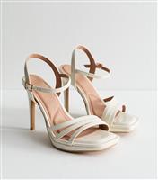 Women's Wide Fit White Multi Strap Patent Platform Sandals Vegan New Look