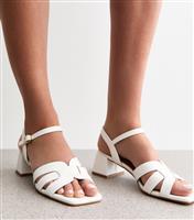 Women's White Woven Strap Heeled Faux Leather Sandals Vegan New Look