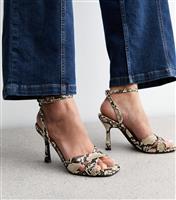 Women's Off White Snake Effect Faux Leather Sandals Vegan New Look