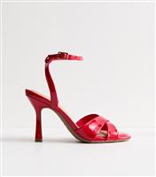Women's Red Faux Patent Heeled Sandals Vegan New Look