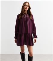Women's Burgundy Lace Insert Mini Smock Dress New Look