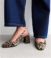 Women's Wide Fit Stone Leopard Print Slingback Court Shoes Vegan New Look