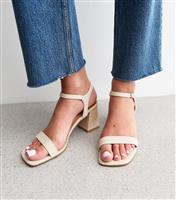 Women's Cream Angular Block Heel Linen Look Sandals New Look