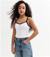 Girls' White Lace Trim Ribbed Crop Cami Top New Look