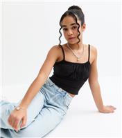Girls' Black Ruched Cropped Camisole New Look