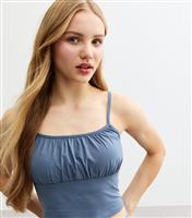 Girls' Blue Ruched Cropped Camisole New Look