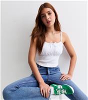 Girls' White Ruched Ribbed Cami Top New Look