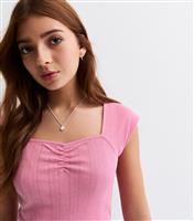 Girls' Pink Pointelle Ruched Cropped Top New Look