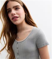 Girls' Grey Pointelle Cropped Top New Look