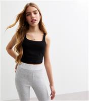 Girls' Black Square Neck Cropped Cami Top New Look