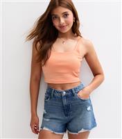 Girls' Light Coral Square Neck Cropped Cami Top New Look