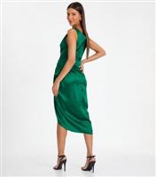 Women's Green Satin Ruched Midi Dress Quiz New Look