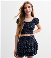 Girls' Blue Ditsy Print Rara Skort New Look