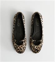 Women's Brown Satin Leopard Print Cutout Ballet Pumps New Look