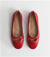 Women's Red Cutout Faux Leather Ballet Pumps New Look