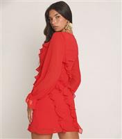 Women's Red Ruffle Chiffon Mini Dress WKNDGIRL New Look