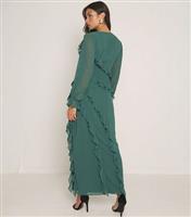 Women's Green Ruffle Midi Dress WKNDGIRL New Look