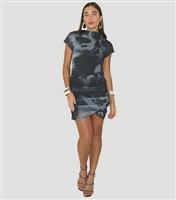 Women's Grey Abstract Mesh Wrap Mini Dress WKNDGIRL New Look