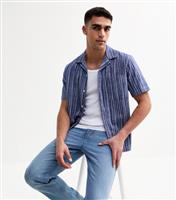 Men's Blue Regular Striped Short Sleeve Shirt New Look