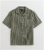 Men's Green Short Sleeve Textured Stripe Shirt New Look