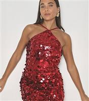 Women's Red Sequin Halter Mini Dress WKNDGIRL New Look