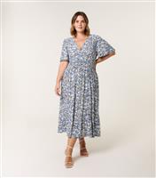 Women's Curve Blue Floral Print Midi Wrap Dress Blue Vanilla New Look