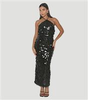 Women's Black Sequin Halter Maxi Dress WKNDGIRL New Look