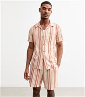 Men's Rust/Stone Regular Striped Linen Blend Shirt New Look