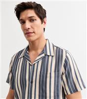 Men's Blue Regular Striped Linen Blend Shirt New Look