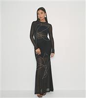 Women's Black Diamant Embellished Mesh Maxi Dress WKNDGIRL New Look