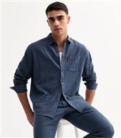 Men's Blue Relaxed Linen Blend Shirt New Look