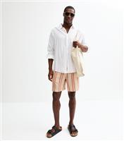 Men's Rust/Stone Regular Linen Blend Striped Shorts New Look
