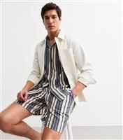 Men's Blue Regular Linen Blend Striped Shorts New Look
