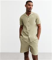 Men's Light Khaki Regular Waffle Texture Shorts New Look