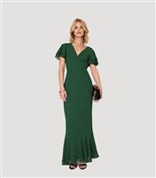 Women's Green Ruffle Trim Crepe Maxi Dress WKNDGIRL New Look