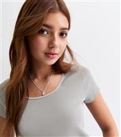 Girls' Grey Scoop Neck Cropped Tee New Look