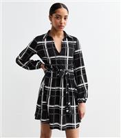 Women's Black Crinkled Jersey Checked Mini Shirt Dress New Look