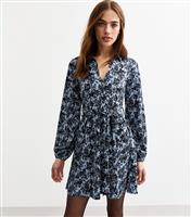 Women's Blue Floral Print Mini Shirt Dress New Look