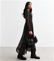 Women's Black Mesh Long Sleeve Midi Dress New Look