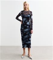 Women's Blue Blur Print Exposed Seam Mesh Midi Dress New Look