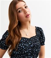 Girls' Black Floral Print Ruched Crop Top New Look