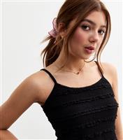 Girls' Black Jersey Ruffle Lace Cami Top New Look