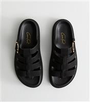 Women's Black Faux Suede Gladiator Mule Sandals Vegan New Look