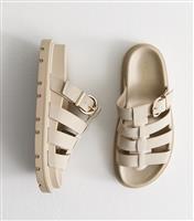 Women's Off White Faux Suede Gladiator Mule Sandals Vegan New Look